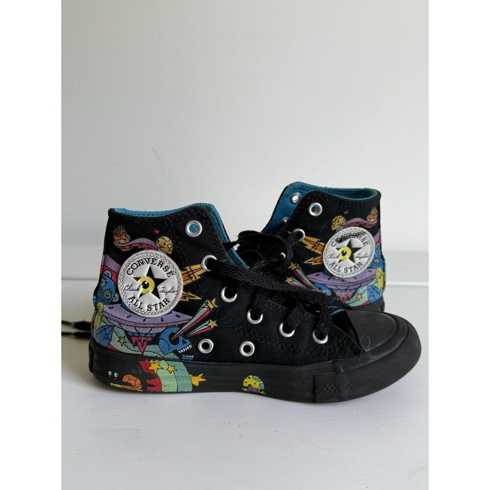 Converse Chuck Taylor All Star Youth 12 Black High Tops Colorful Graffiti Print